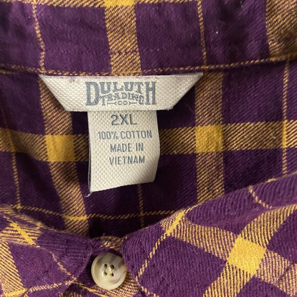 Duluth Trading Co Flannel Shirt Women's 2XL Cotton Purple Yellow Check Plaid - Picture 6 of 11